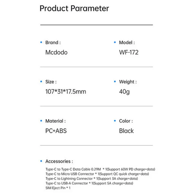 کابل تبدیل USB-C/USB به لایتنینگ/USB-C/MicroUSB مکدودو مدل WF-1720 طول 0.3 متر 102372833