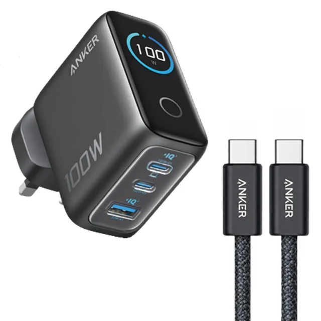 شارژر دیواری انکر ۱۰۰ وات ۳ پورت مدل B121B همراه کابل USB-C