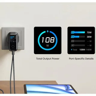 شارژر دیواری 140 وات 4 پورت انکر مدل B0DPKP7RD8 به همراه کابل USB-C به طول 1.5 متر 102368214