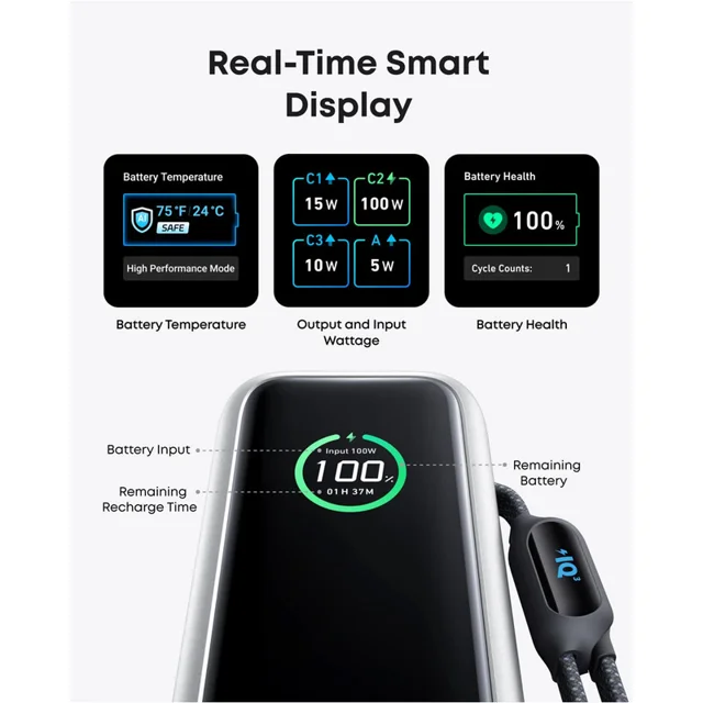 پاوربانک 100 وات انکر مدل A1695 ظرفیت 25000 میلی آمپر ساعت به همراه دو کابل USB-C 102301417