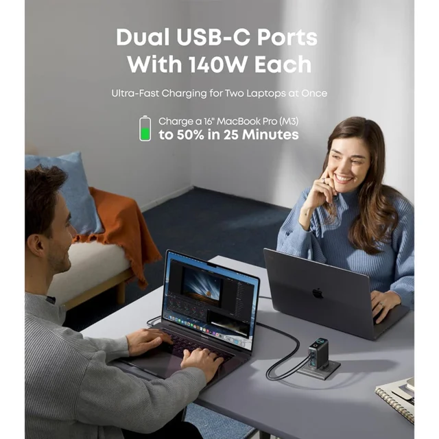 شارژر دیواری 140 وات 4 پورت انکر مدل B0DPKP7RD8 به همراه کابل USB-C به طول 1.5 متر 102368219