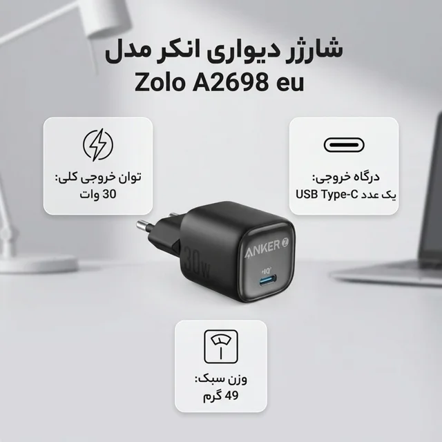 شارژر دیواری 30 وات انکر مدل Zolo A2698 EU 102368125