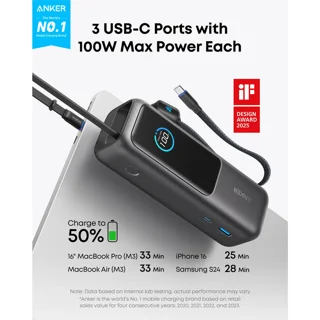 پاوربانک 100 وات انکر مدل A1695 ظرفیت 25000 میلی آمپر ساعت به همراه دو کابل USB-C 102301414