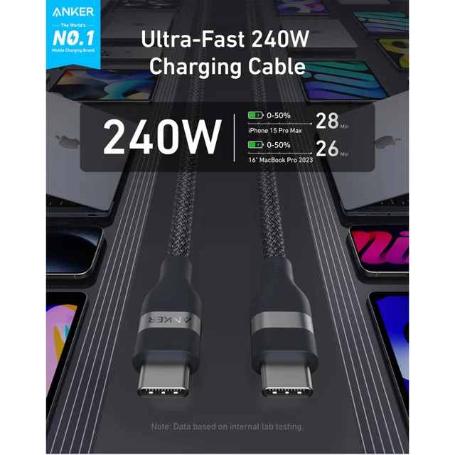 کابل تبدیل USB-C به USB-C انکر مدل A82E2 طول 0.9 متر با توان 240 وات 102372222