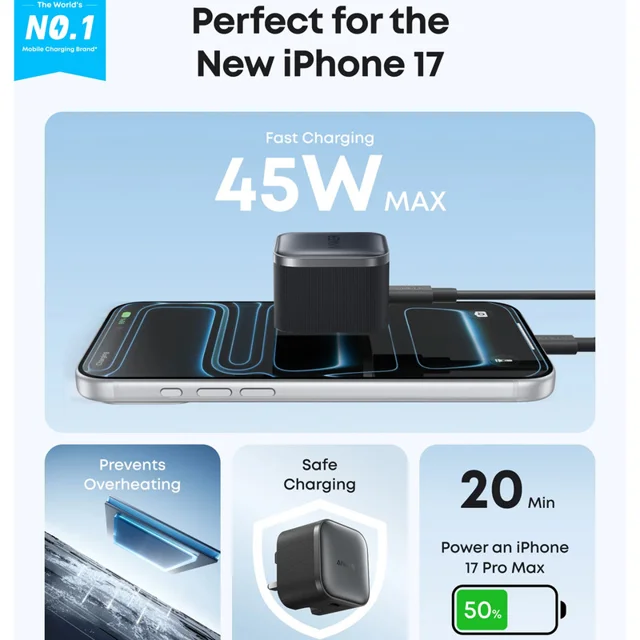 شارژر دیواری 45 وات انکر مدل A2692 به همراه کابل تبدیل USB-C 102368257
