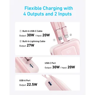 پاوربانک انکر مدل A1681 ظرفیت 20000 میلی آمپر ساعت به همراه کابل لایتنیگ و کابل USB Type-C 102301474